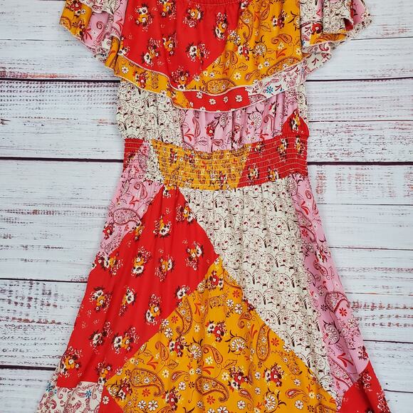 Mlle Gabrielle Paisley Country Cottage Ruffle L Midi Dress Hi Lo Hem Boho Festiv - Picture 4 of 16